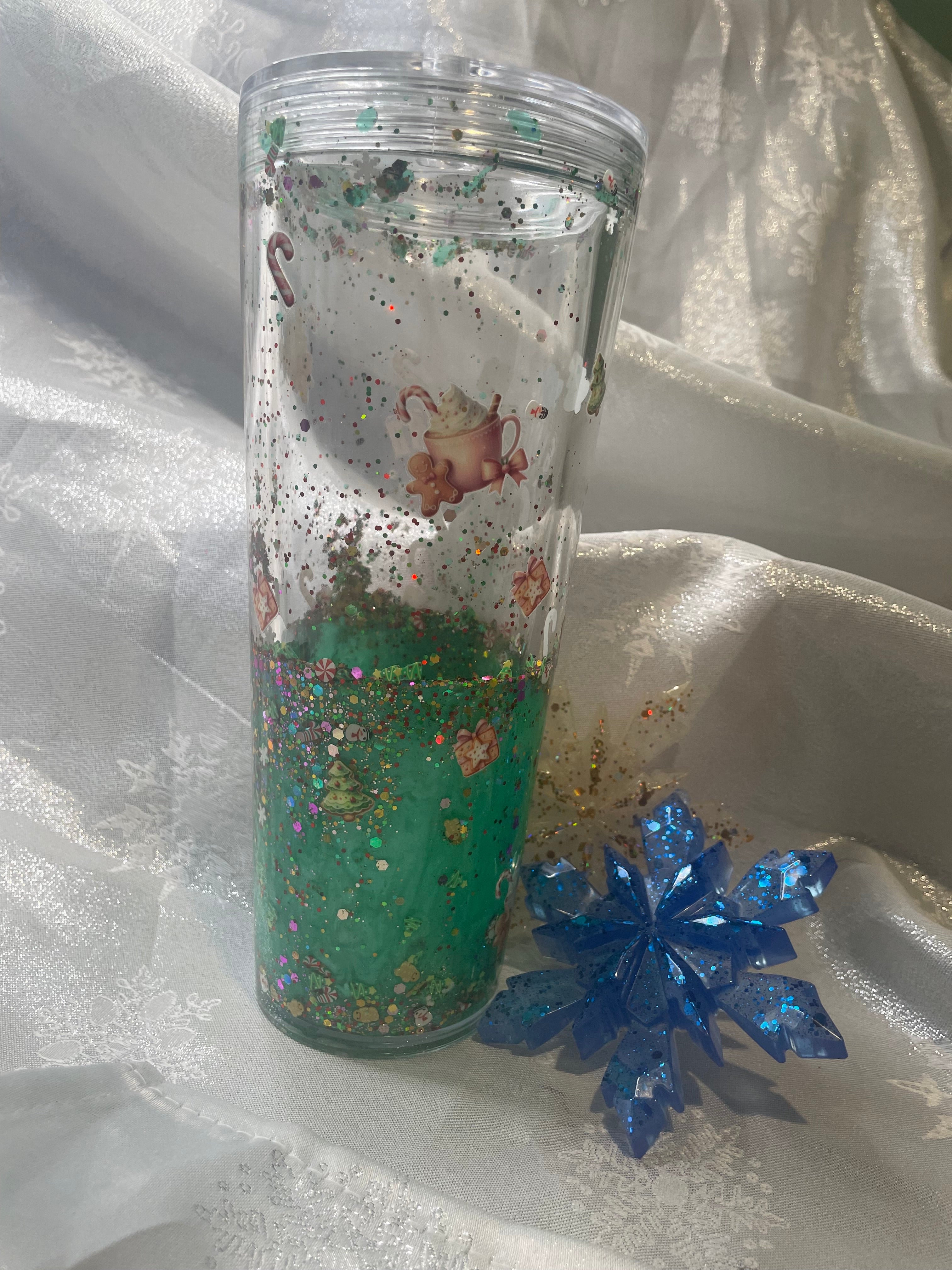 ✨ Christmas Snow Globe 24oz Dual Lava Tumbler – Gingerbread Glitter Wonderland! ✨